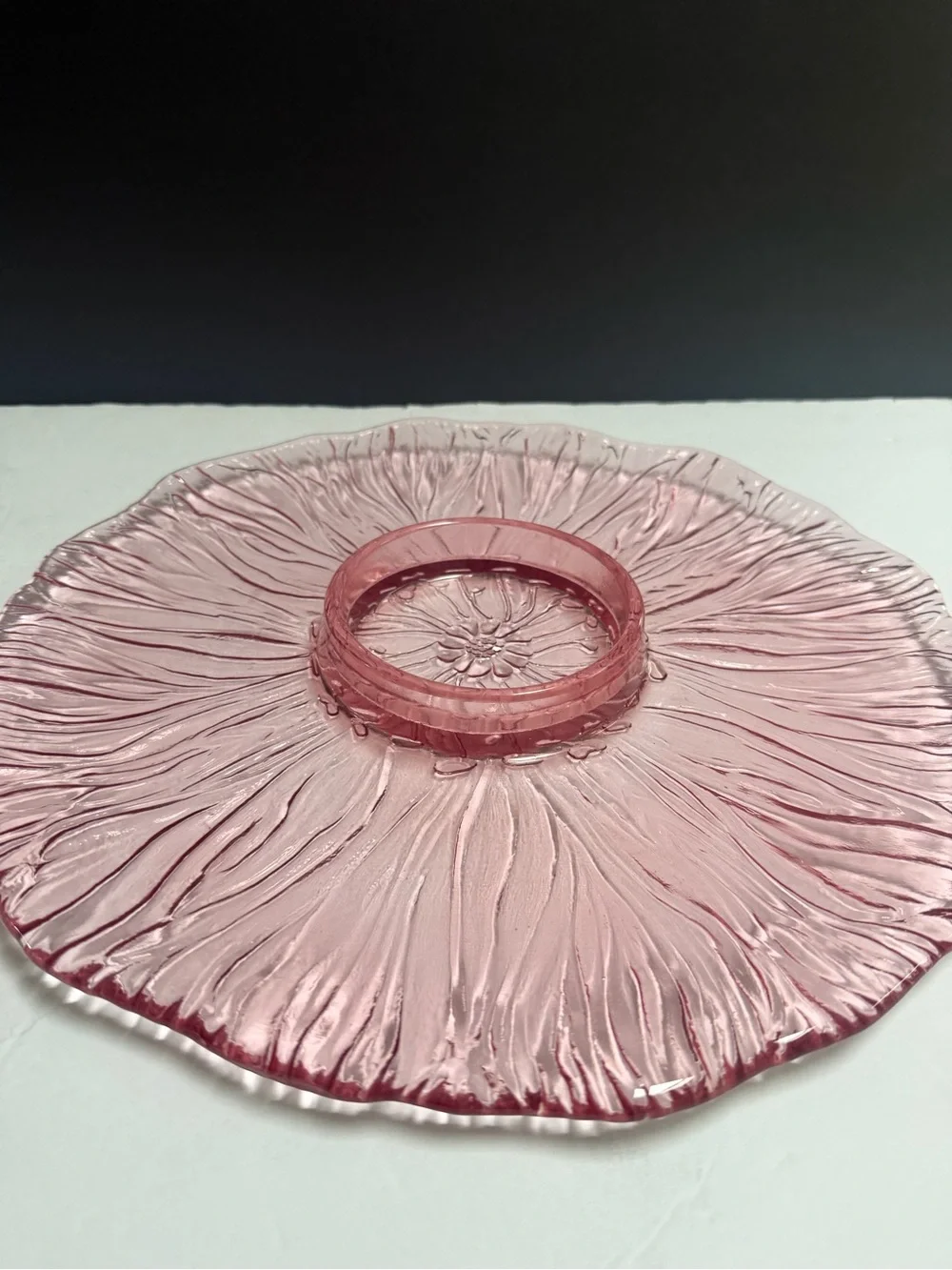 Vintage Pink Glass Serving Dish 14”